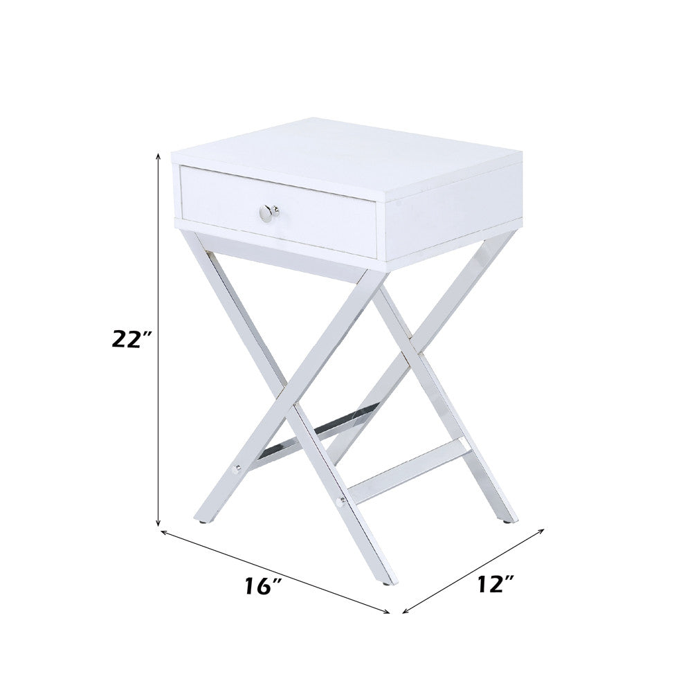 ACME 82696 Coleen Side Table, White & Brass
