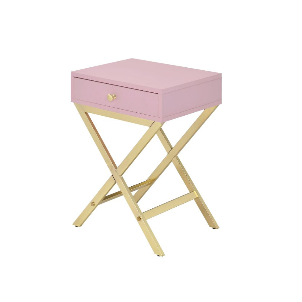 ACME 82698 Coleen Side Table, White & Brass