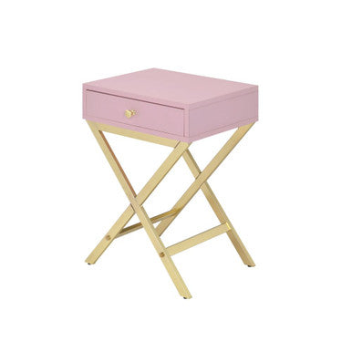 ACME 82698 Coleen Side Table, White & Brass