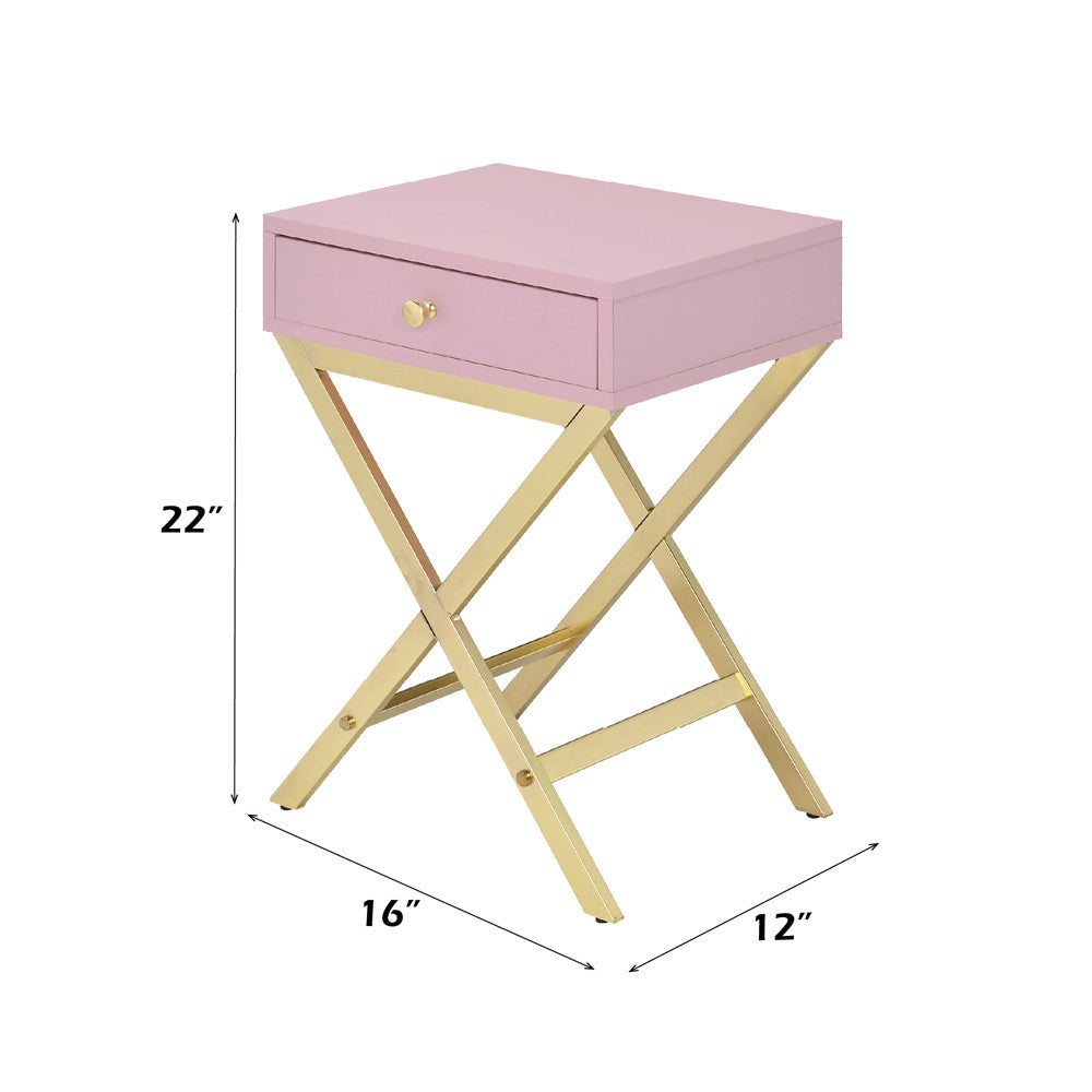 ACME 82698 Coleen Side Table, White & Brass