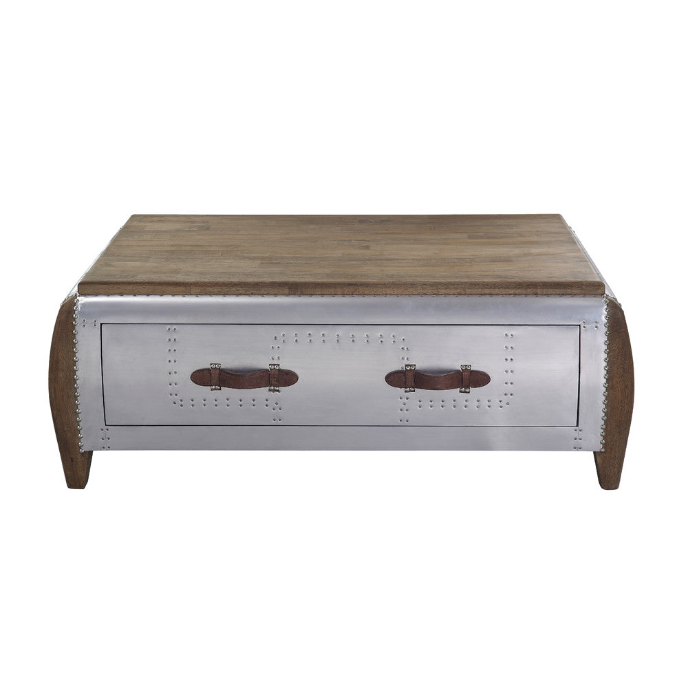 ACME 82855 Brancaster Coffee Table, Antique Oak & Aluminum