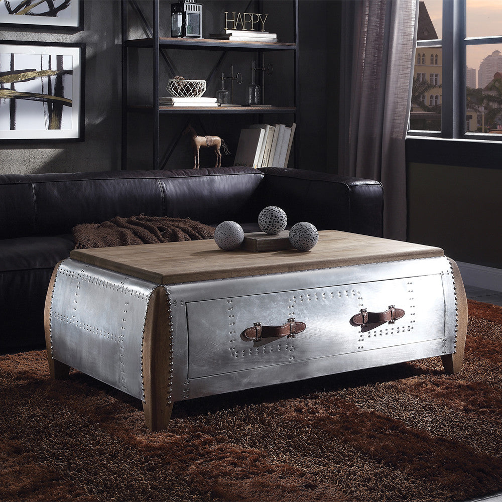 ACME 82855 Brancaster Coffee Table, Antique Oak & Aluminum