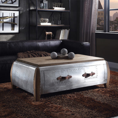 ACME 82855 Brancaster Coffee Table, Antique Oak & Aluminum