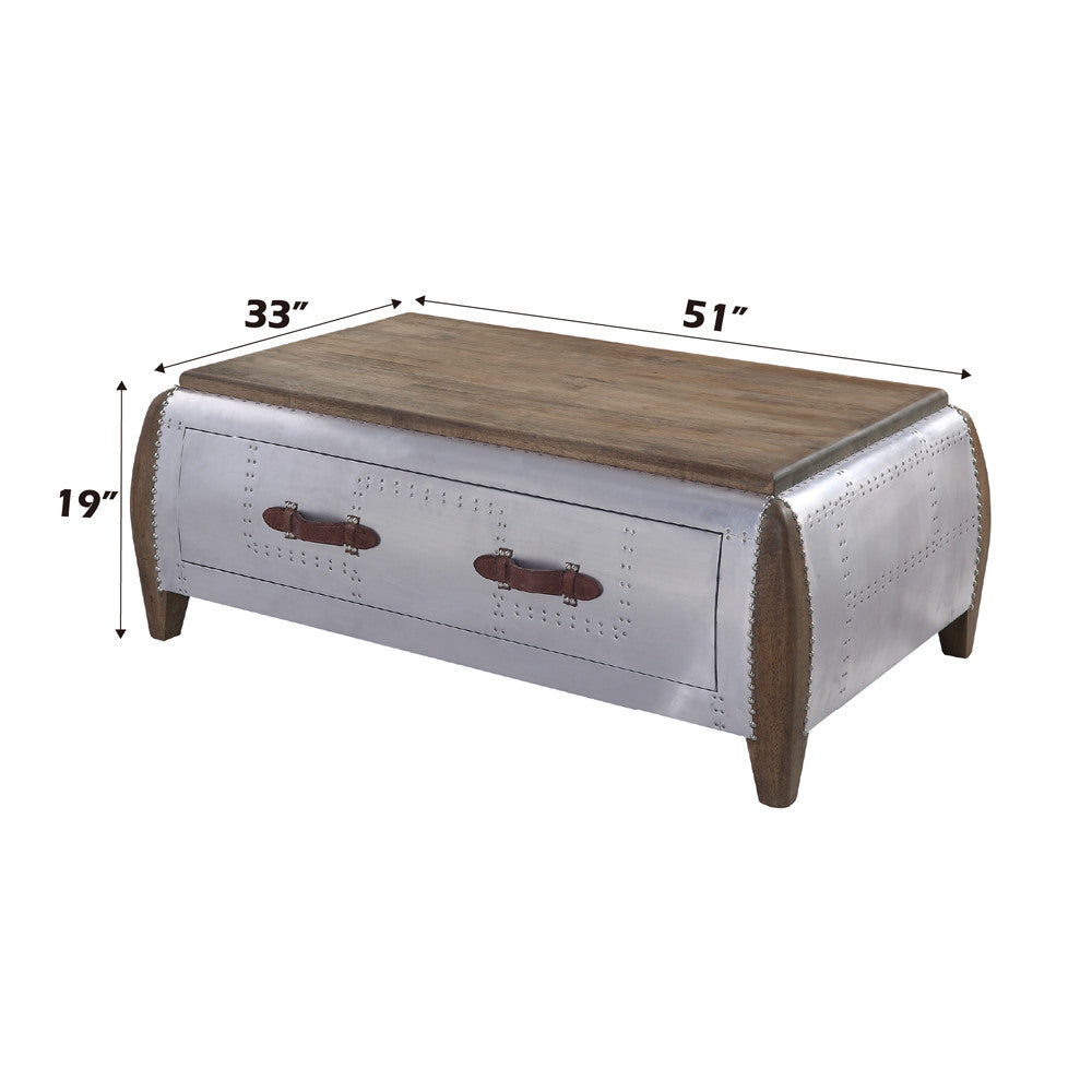 ACME 82855 Brancaster Coffee Table, Antique Oak & Aluminum