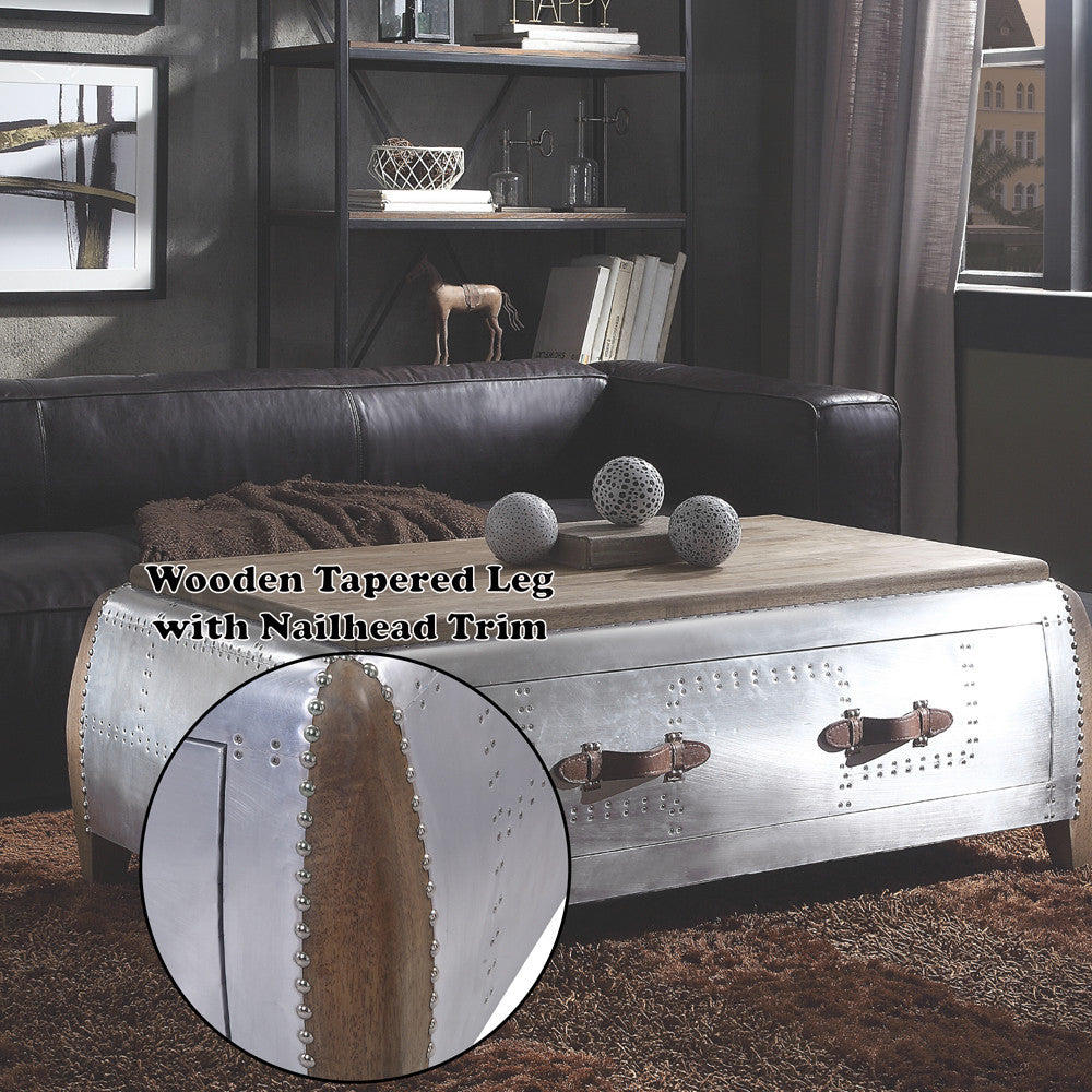 ACME 82855 Brancaster Coffee Table, Antique Oak & Aluminum