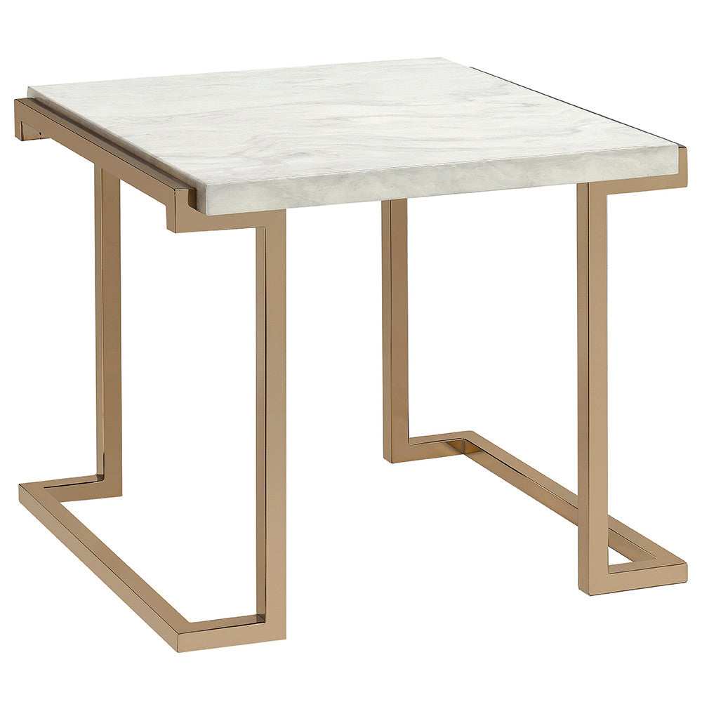 ACME 82872 Boice II End Table, Faux Marble & Champagne