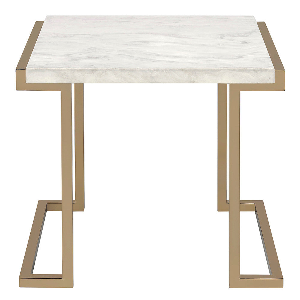ACME 82872 Boice II End Table, Faux Marble & Champagne
