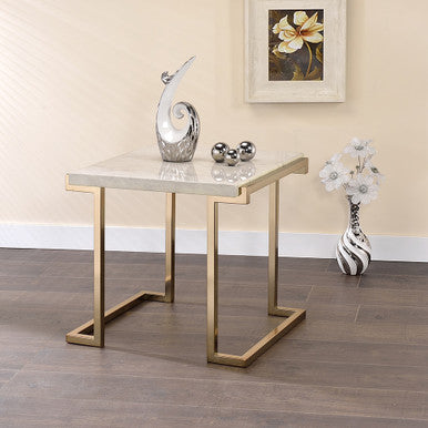 ACME 82872 Boice II End Table, Faux Marble & Champagne