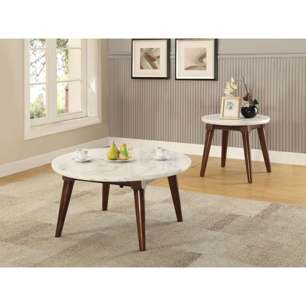 ACME 82890 Gasha Coffee Table, White Marble & Walnut