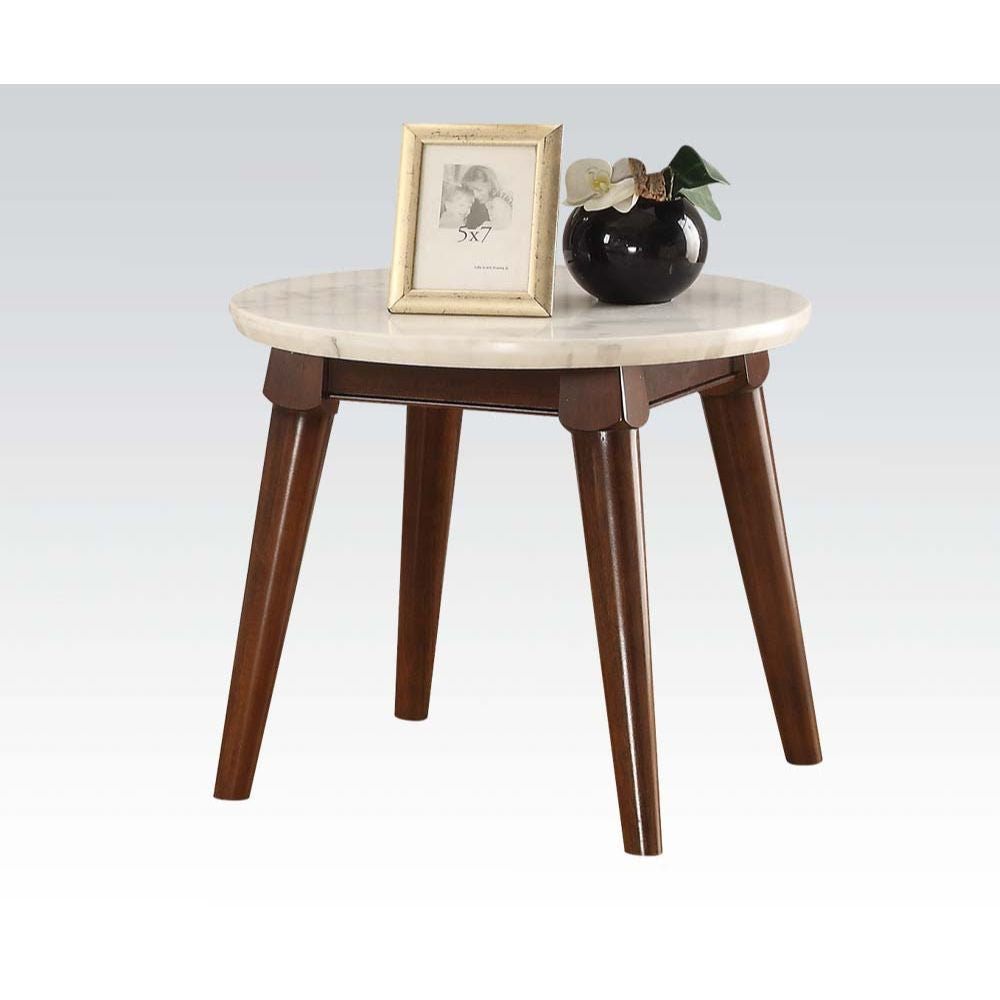 ACME 82892 Gasha End Table, White Marble & Walnut
