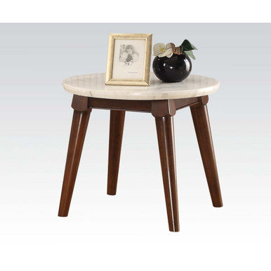 ACME 82892 Gasha End Table, White Marble & Walnut