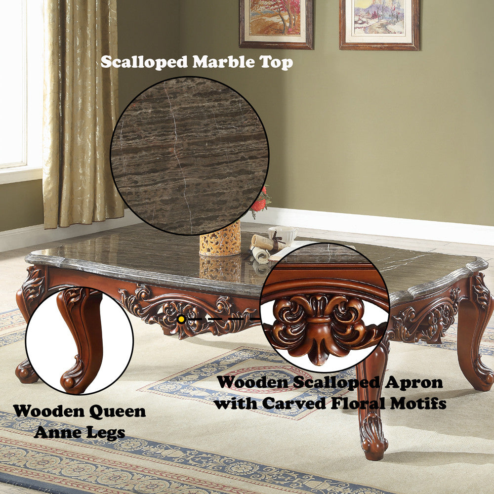 ACME 83065 Eustoma Coffee Table, Marble & Walnut