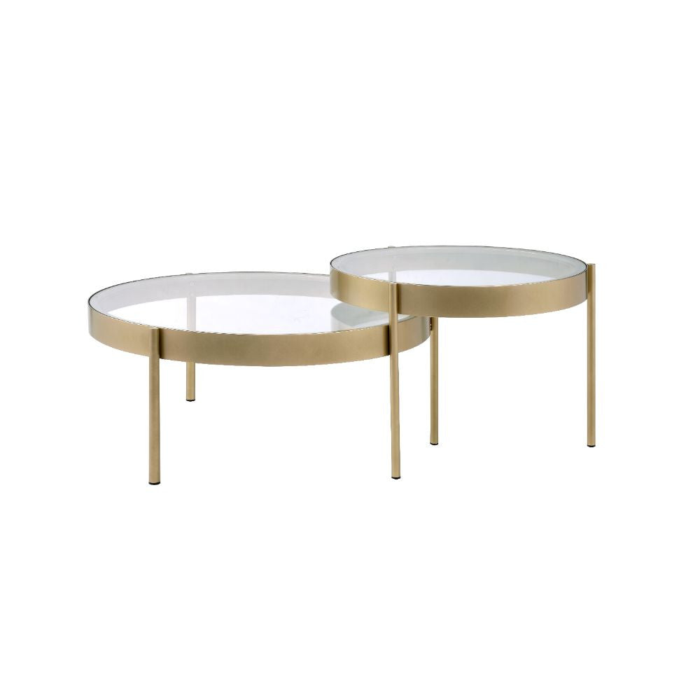 ACME 83095 Andover 2 Piece Pack Nesting Tables, Clear Glass & Gold