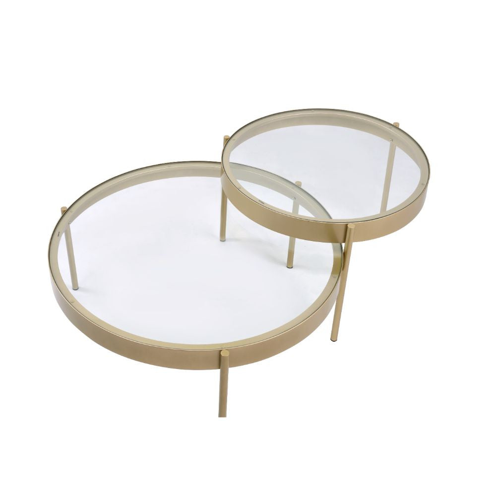 ACME 83095 Andover 2 Piece Pack Nesting Tables, Clear Glass & Gold