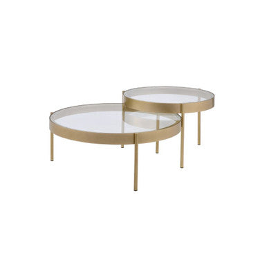 ACME 83095 Andover 2 Piece Pack Nesting Tables, Clear Glass & Gold