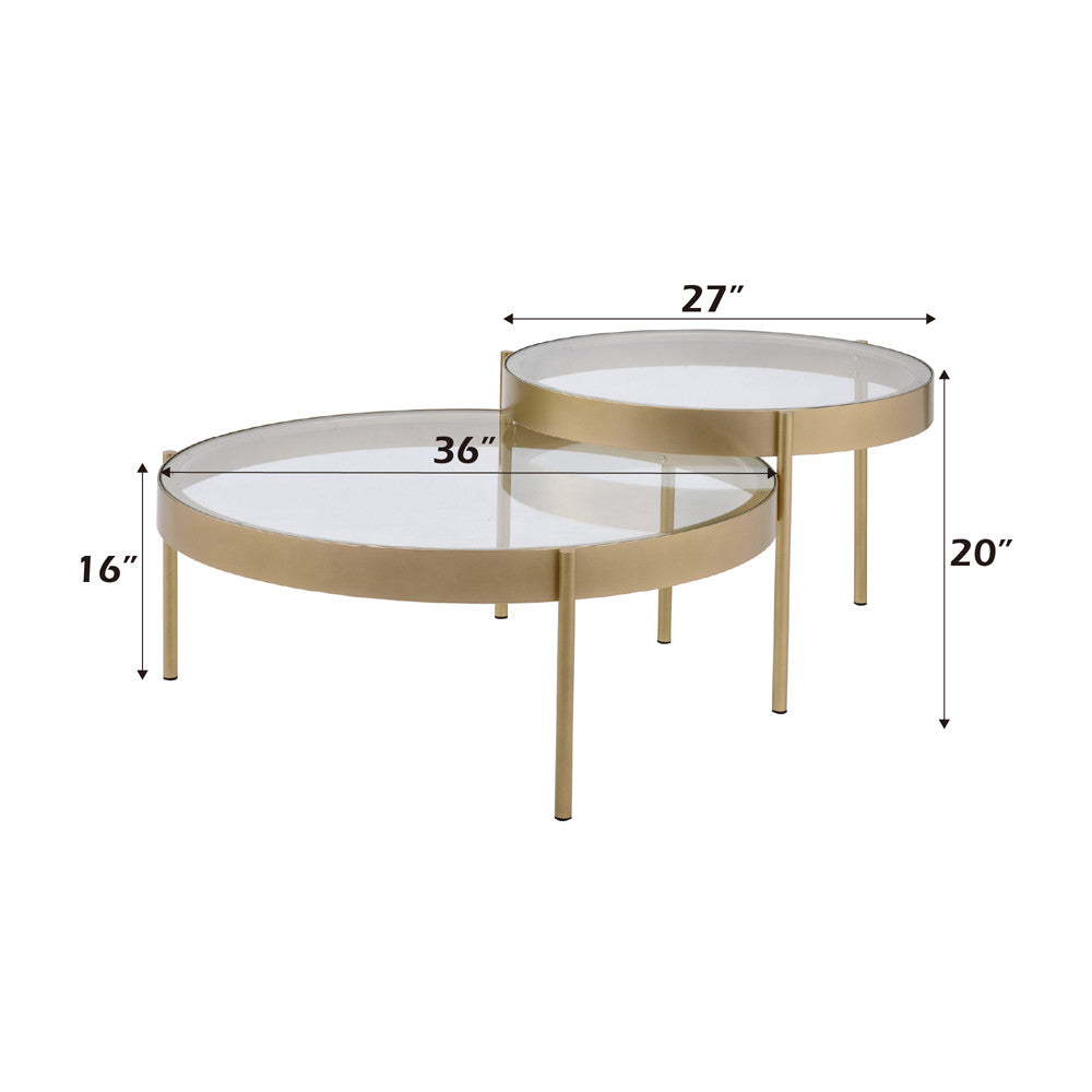 ACME 83095 Andover 2 Piece Pack Nesting Tables, Clear Glass & Gold