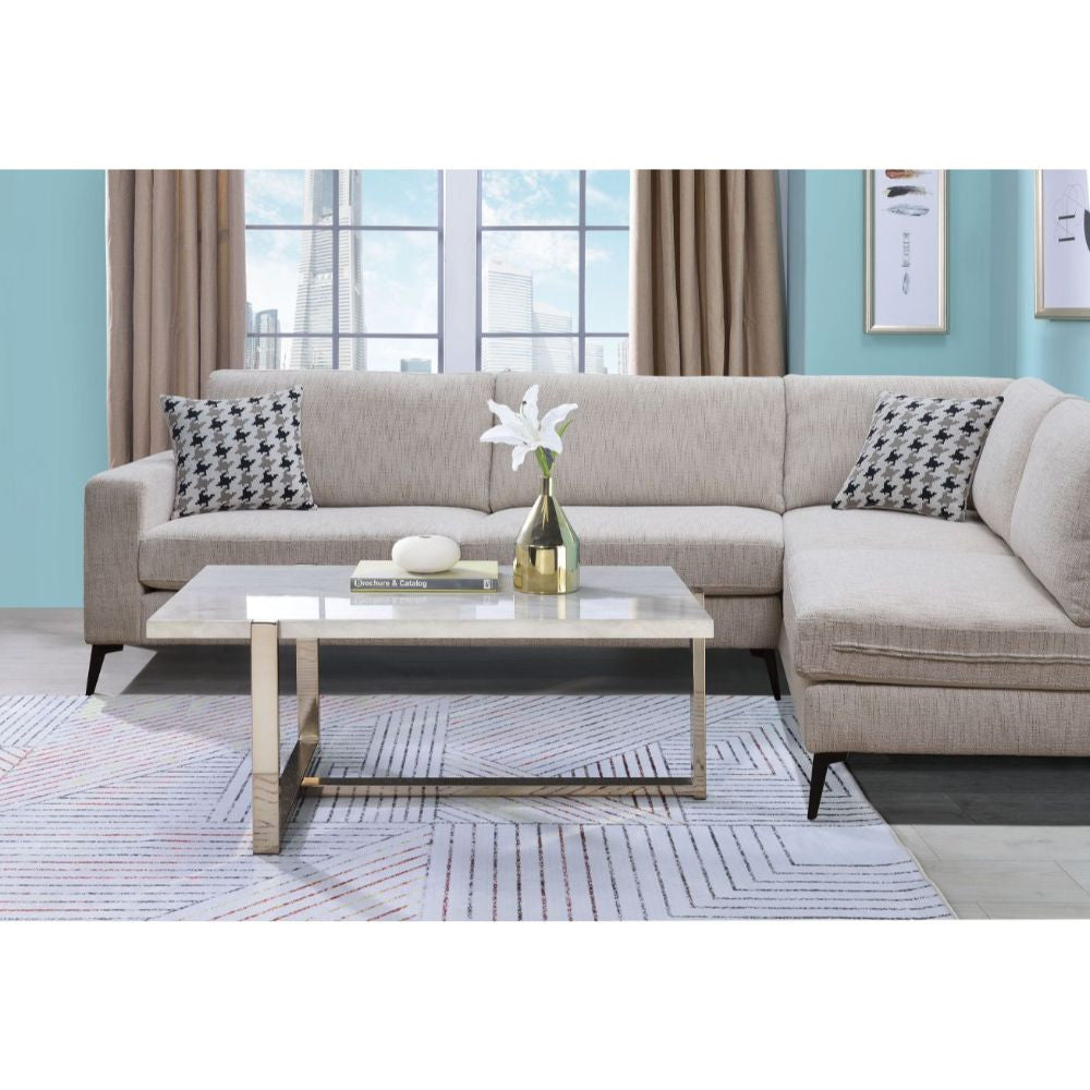 ACME 83105 Feit Coffee Table, Faux Marble & Champagne