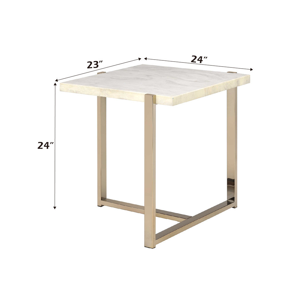 ACME 83107 Feit End Table, Faux Marble & Champagne