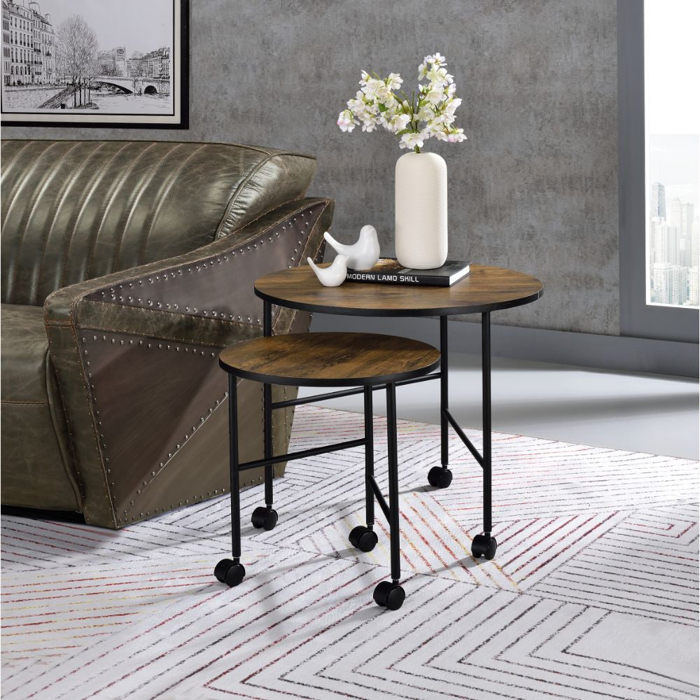 ACME 83150 Oblis 2 Piece Pack Nesting Tables, Vintage Oak