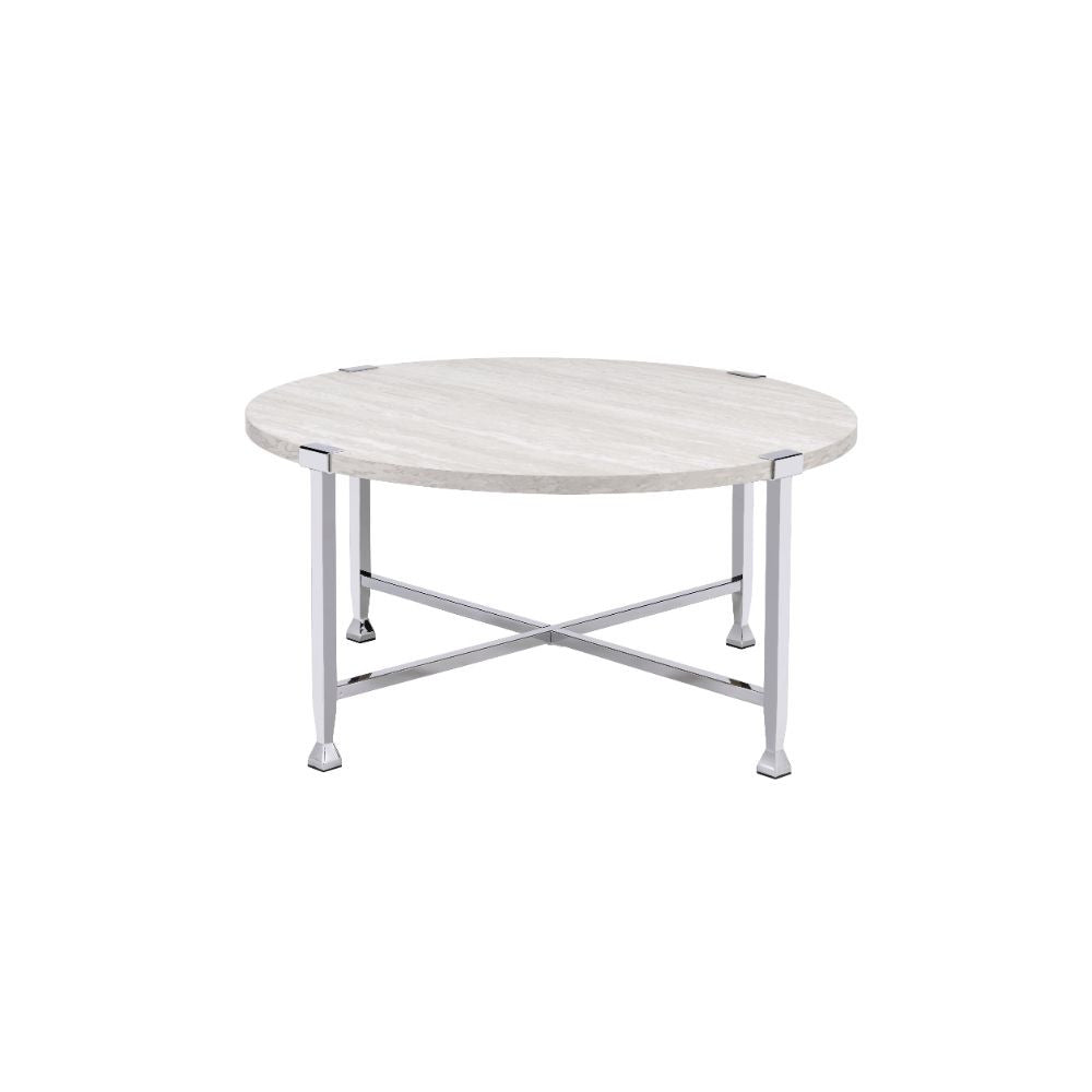 ACME 83210 Brecon Coffee Table, White Oak &Chrome