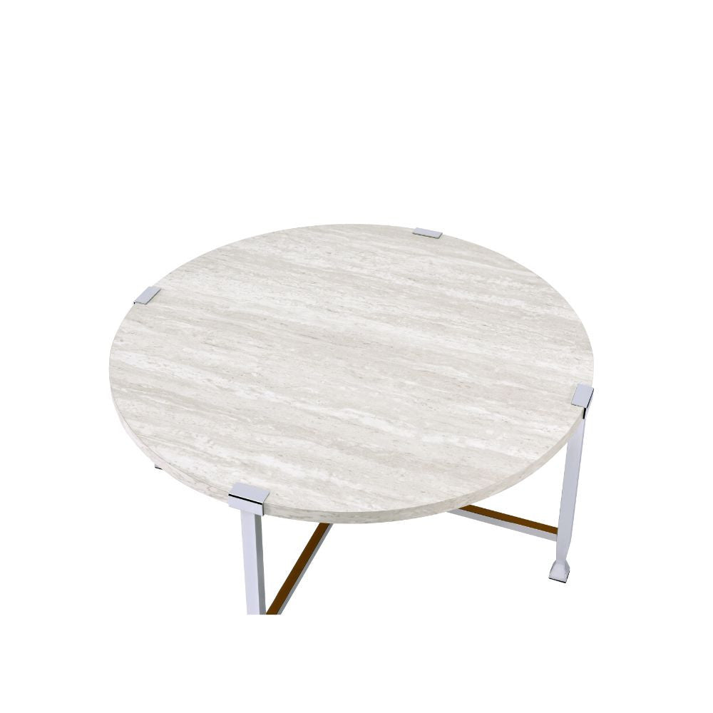 ACME 83210 Brecon Coffee Table, White Oak &Chrome