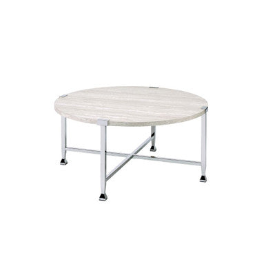 ACME 83210 Brecon Coffee Table, White Oak &Chrome