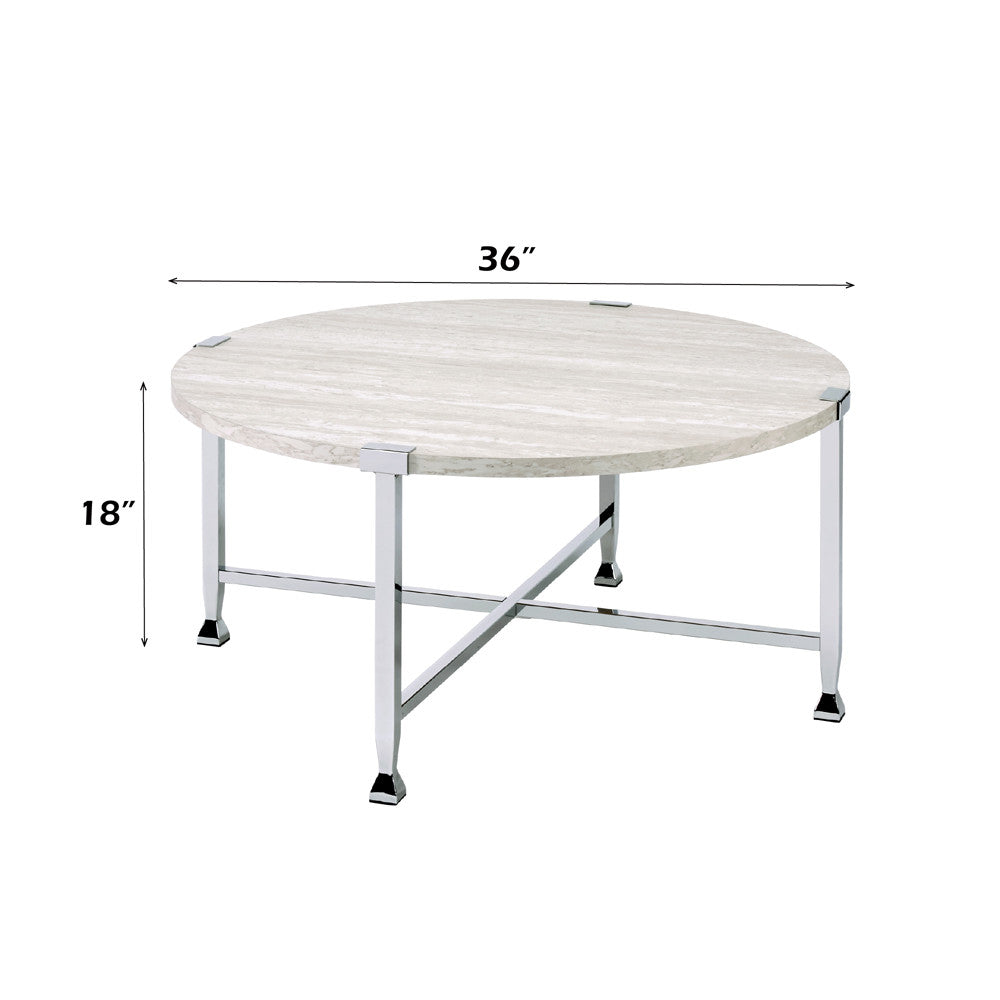 ACME 83210 Brecon Coffee Table, White Oak &Chrome