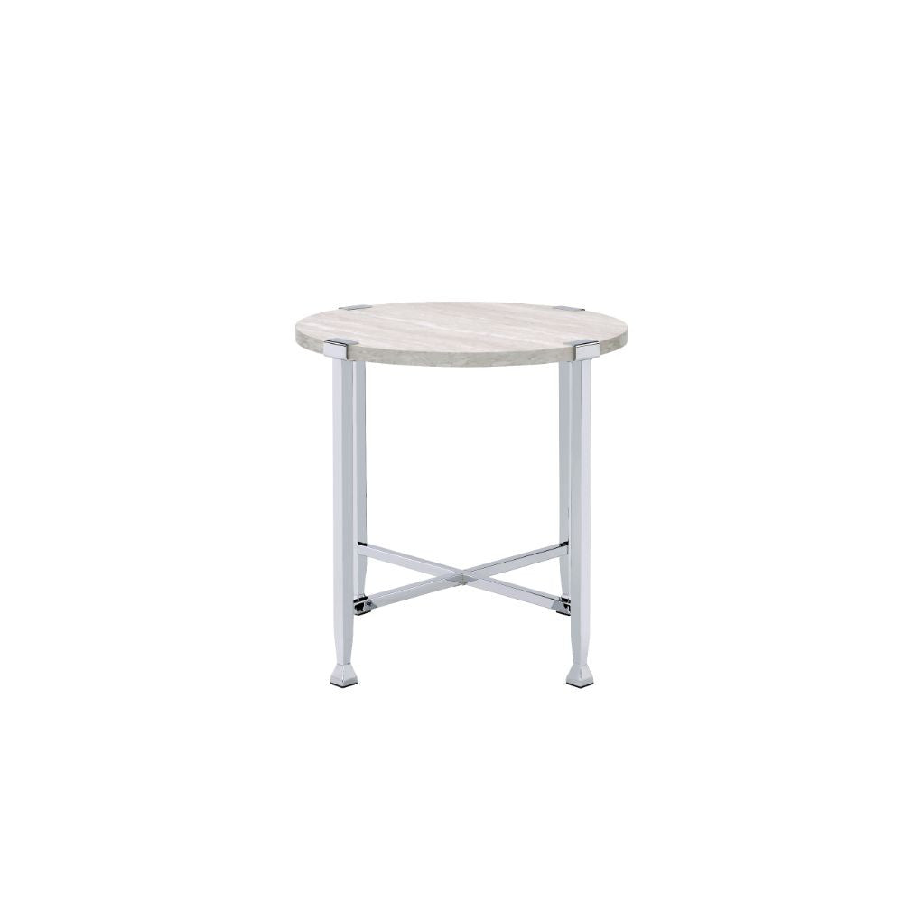 ACME 83212 Brecon End Table, White Oak &Chrome