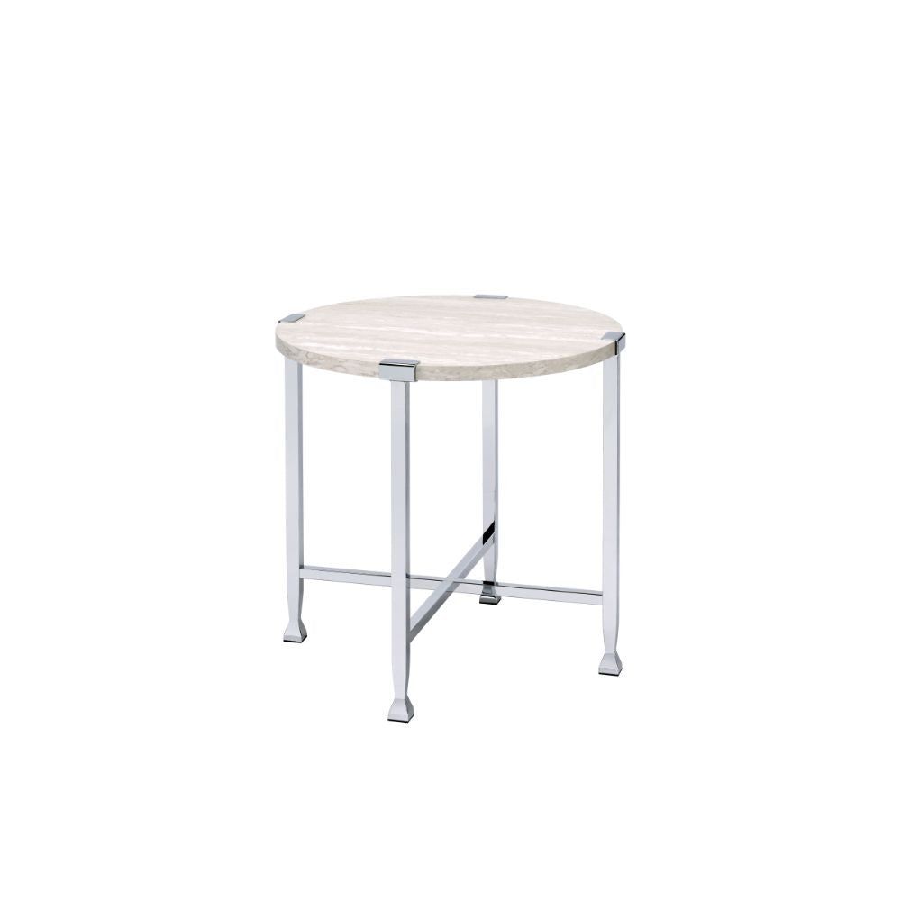 ACME 83212 Brecon End Table, White Oak &Chrome