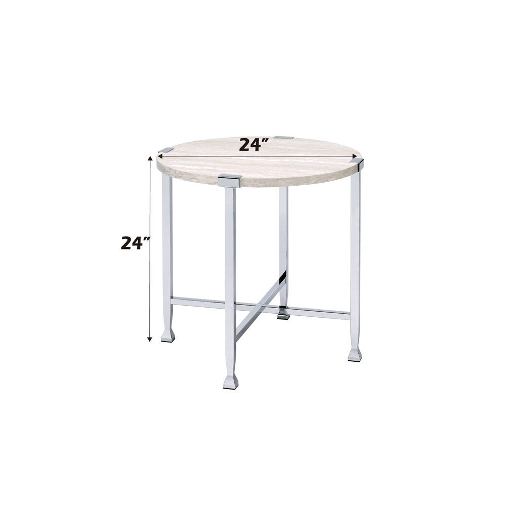 ACME 83212 Brecon End Table, White Oak &Chrome
