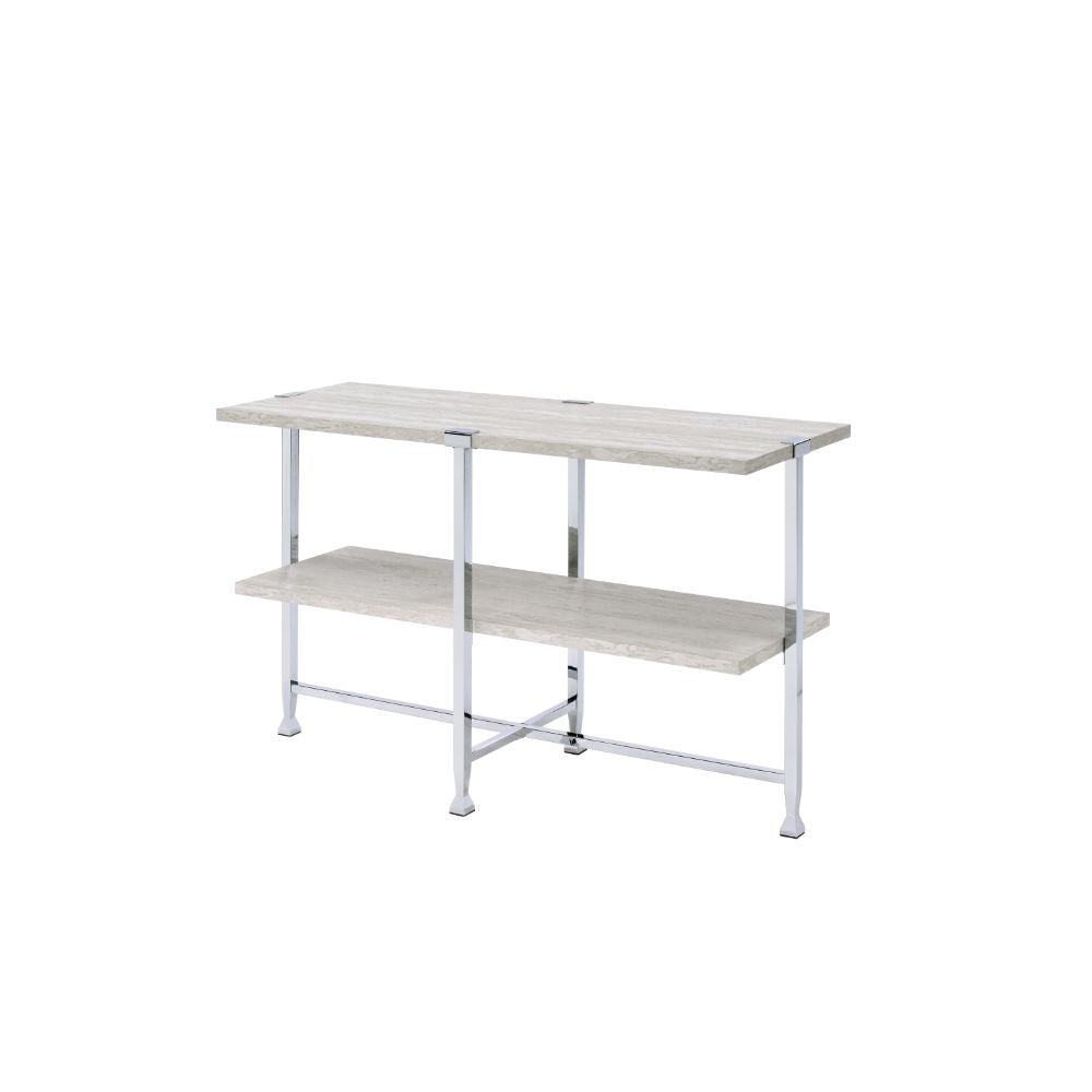 ACME 83213 Brecon Sofa Table, White Oak &Chrome