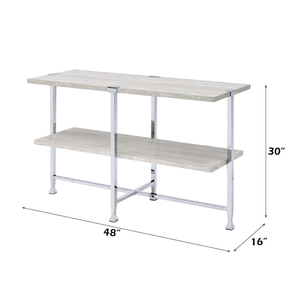 ACME 83213 Brecon Sofa Table, White Oak &Chrome