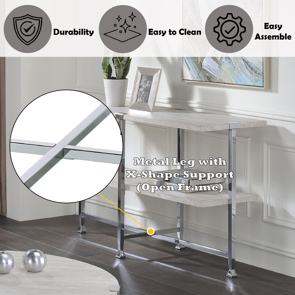 ACME 83213 Brecon Sofa Table, White Oak &Chrome
