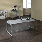 ACME 83235 Jurgen 3 Piece Pack Coffee/End Set, Faux Concrete & Silver