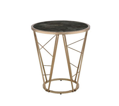 ACME 83302 Cicatrix End Table, Faux Black Marble Glass & Champagne Finish