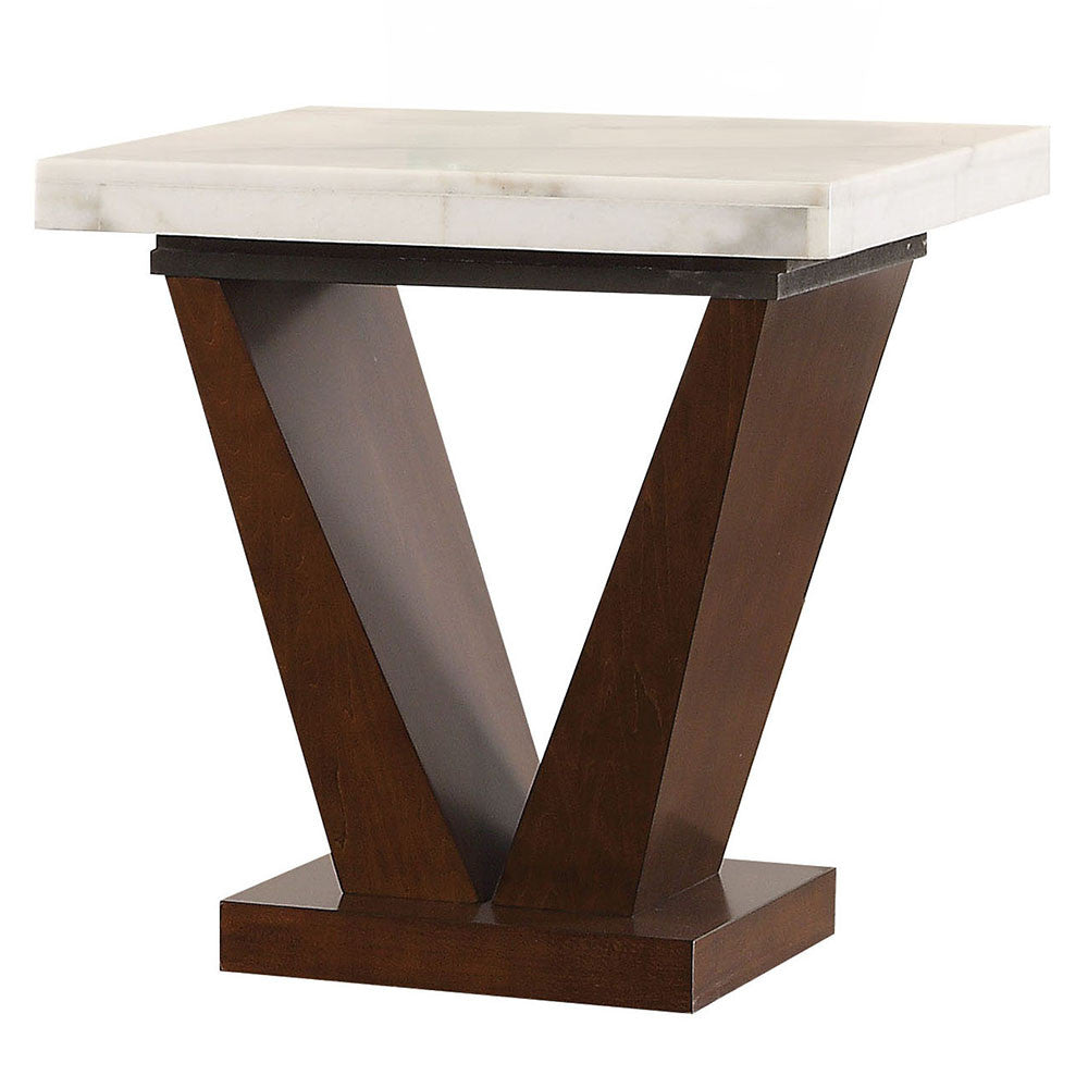 ACME 83337 Forbes End Table, White Marble & Walnut