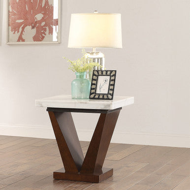 ACME 83337 Forbes End Table, White Marble & Walnut