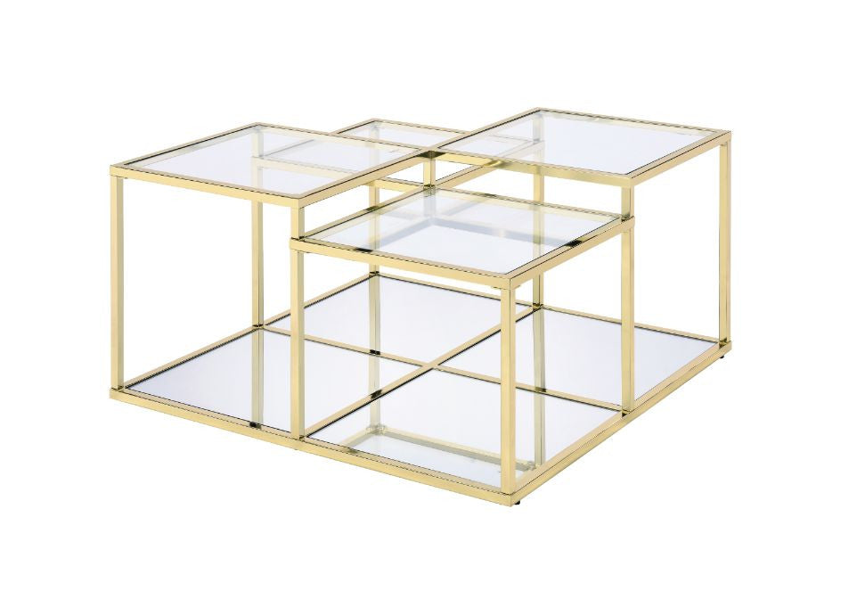 ACME 83470 Uchenna Coffee Table, Clear Glass & Gold Finish