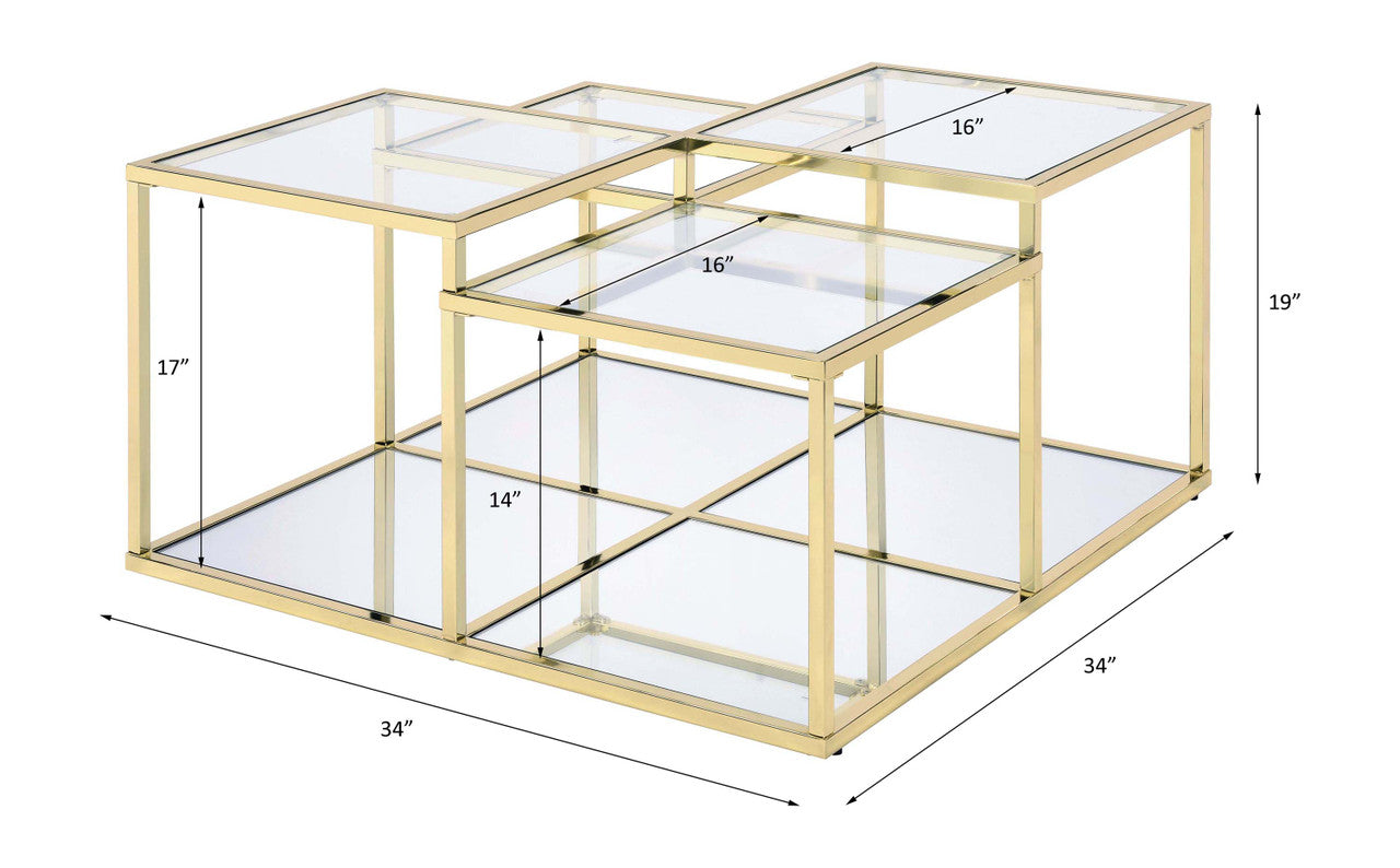 ACME 83470 Uchenna Coffee Table, Clear Glass & Gold Finish