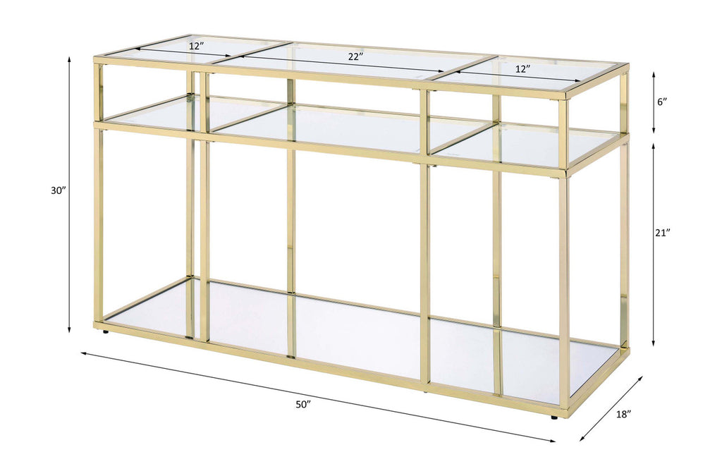 ACME 83473 Uchenna Sofa Table, Clear Glass & Gold Finish