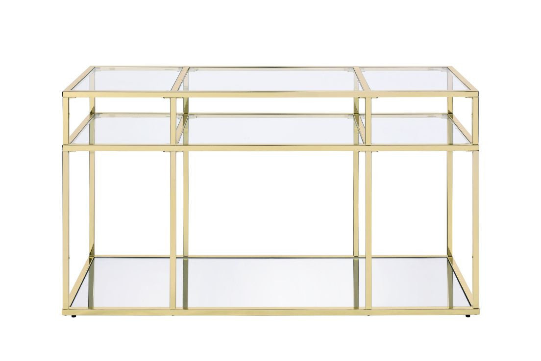 ACME 83473 Uchenna Sofa Table, Clear Glass & Gold Finish