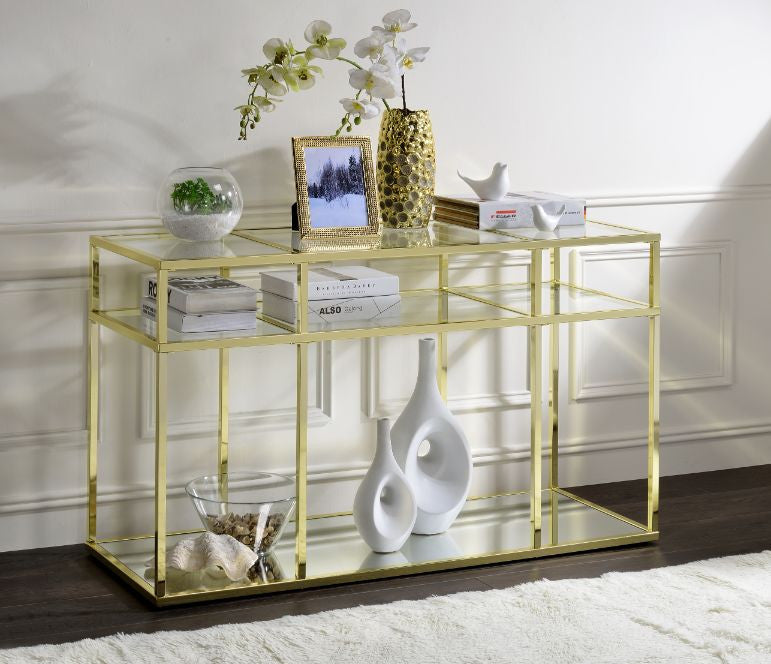 ACME 83473 Uchenna Sofa Table, Clear Glass & Gold Finish