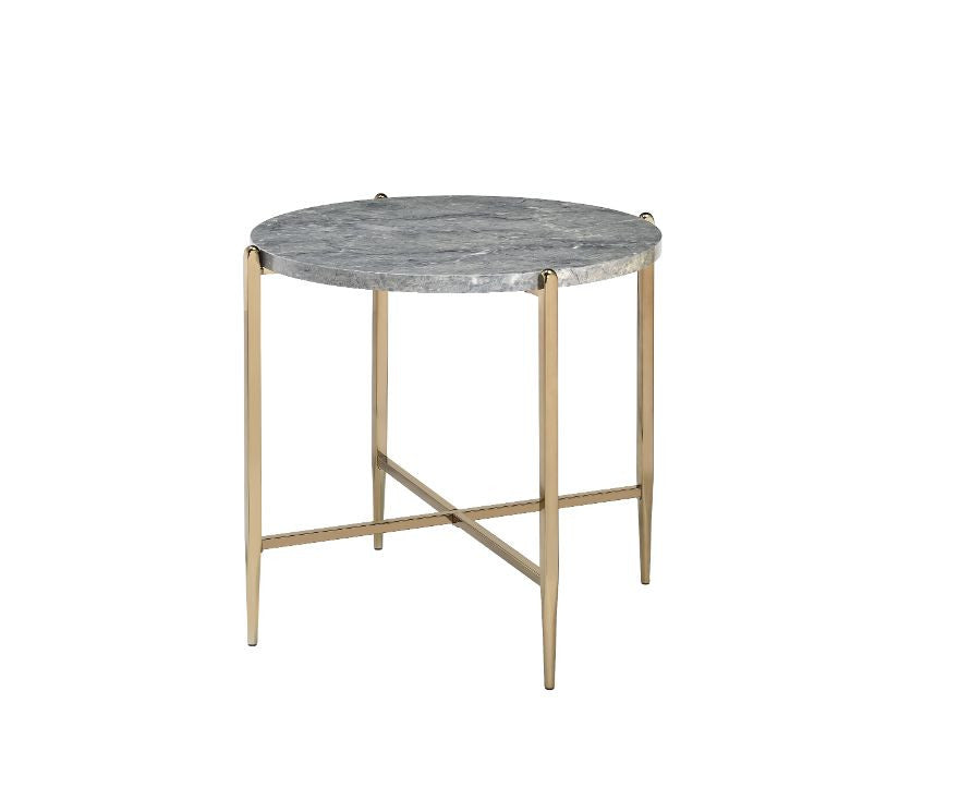 ACME 83477 Tainte End Table, Faux Marble & Champagne Finish