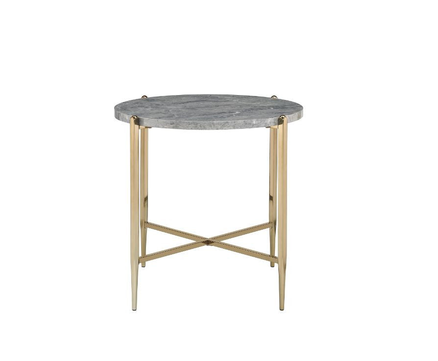 ACME 83477 Tainte End Table, Faux Marble & Champagne Finish