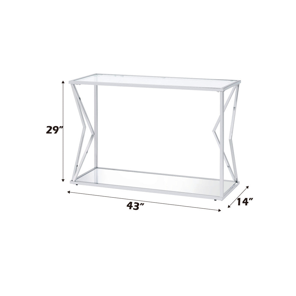 ACME 83484 Virtue Sofa Table, Clear Glass & Chrome Finish