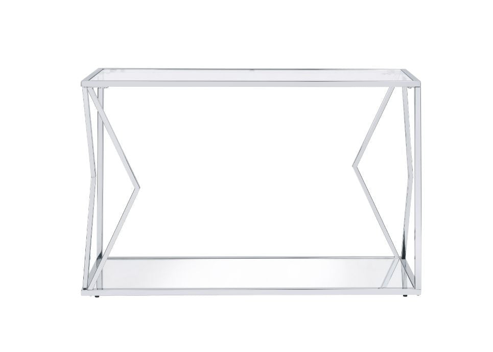 ACME 83484 Virtue Sofa Table, Clear Glass & Chrome Finish