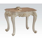 ACME 83542 Chantelle End Table with Marble Top, Marble & Pearl White