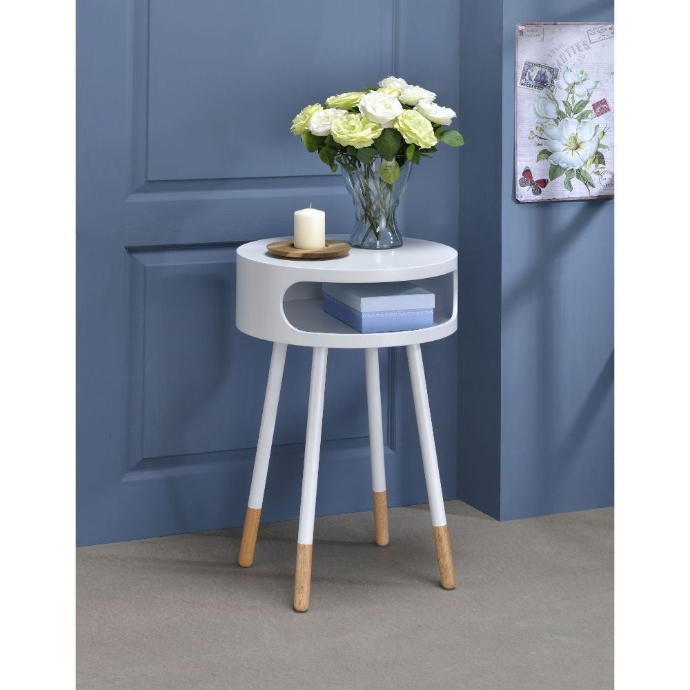 ACME 84445 Sonria End Table, White & Natural