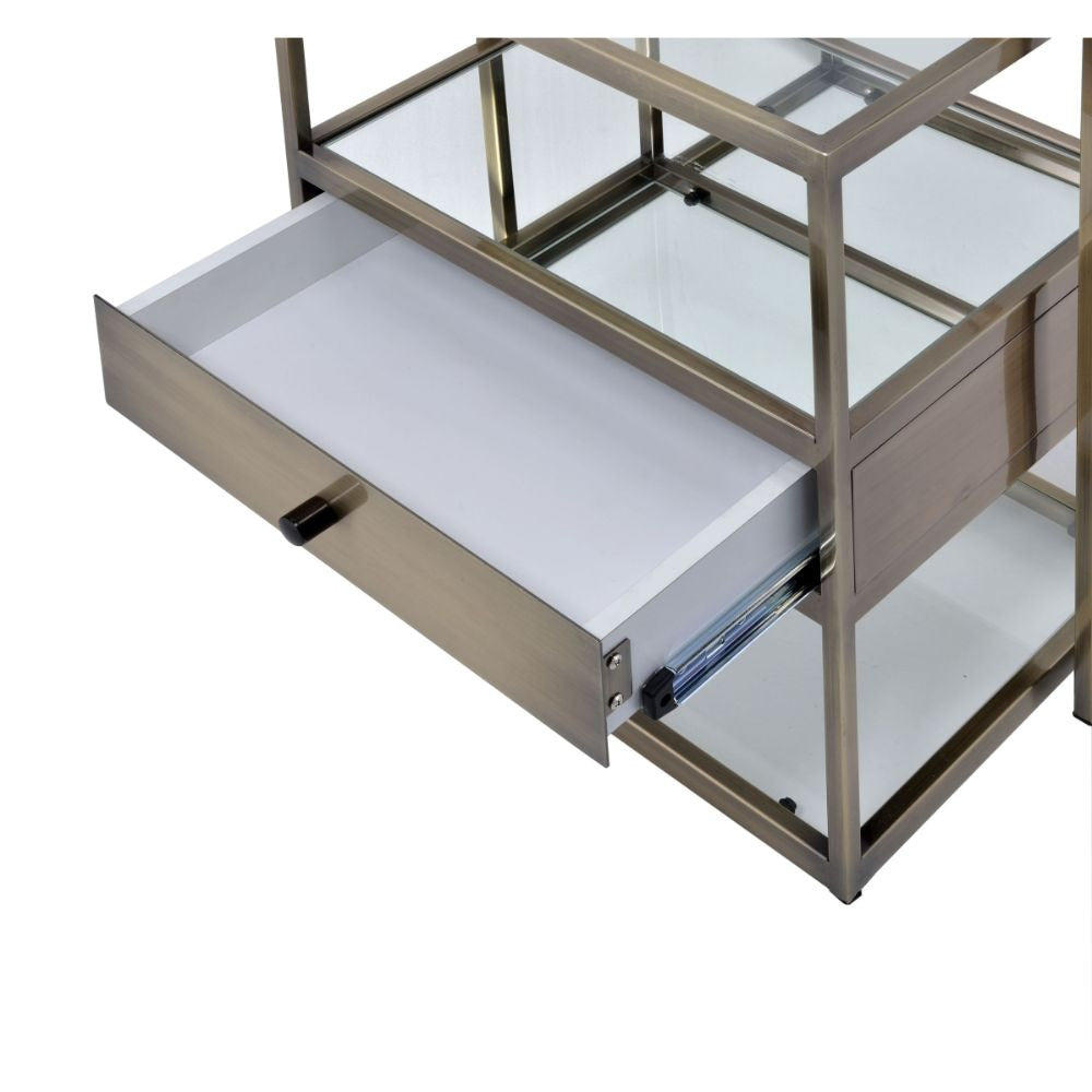ACME 84470 Enca 2 Piece Pack Nesting Tables Set, Antique Brass & Clear Glass
