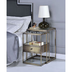 ACME 84470 Enca 2 Piece Pack Nesting Tables Set, Antique Brass & Clear Glass